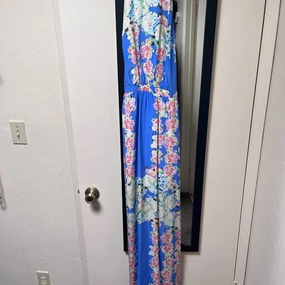 Blue Floral Halter Maxi Dress - Picture 2 of 3